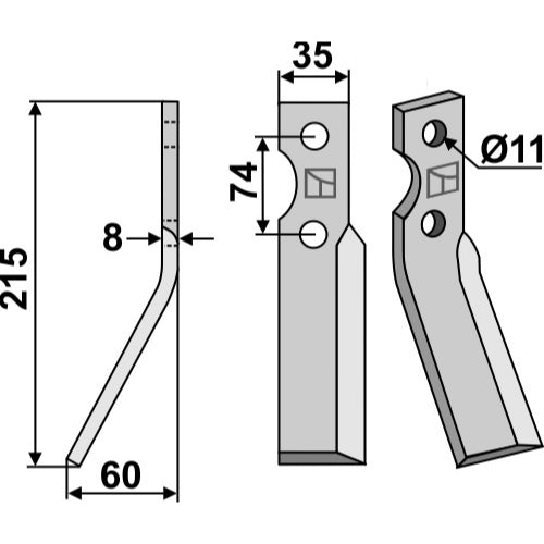 LS02-CUR-0664 - Cuchilla de rotavator lado izquierdo - Adaptable para Simon