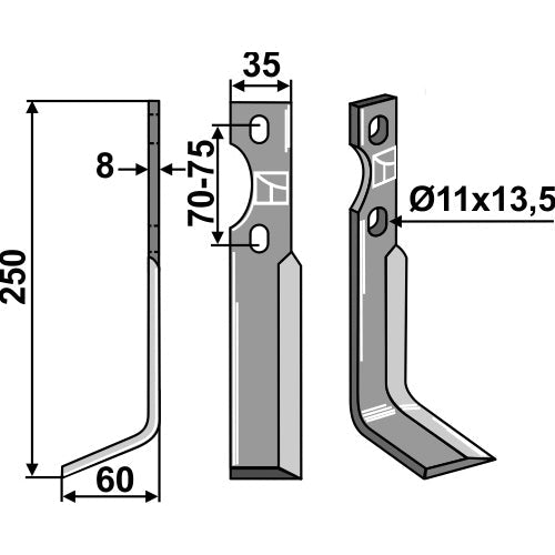 LS02-CUR-0685 - Cuchilla de rotavator lado izquierdo - Adaptable para Simon