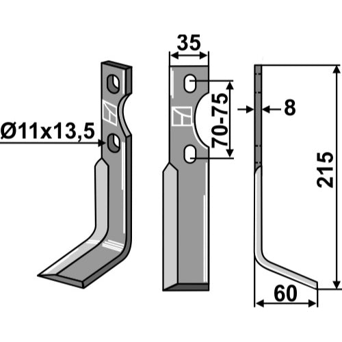 LS02-CUR-0688 - Cuchilla de rotavator lado derecho - Adaptable para Simon