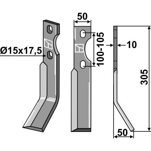 LS02-CUR-0690 - Cuchilla de rotavator lado derecho - Adaptable para Simon