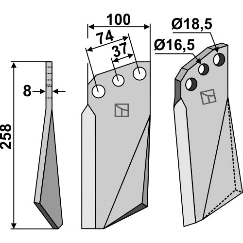 LS02-CUR-0723 - Cuchilla de rotavator lado izquierdo - Adaptable para Kuhn