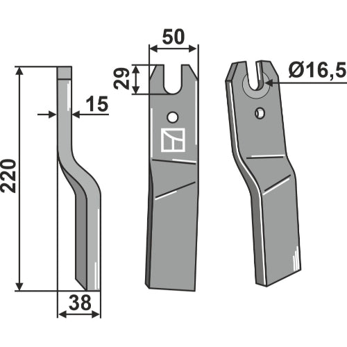 LS02-CUR-0727 - Cuchilla de rotavator lado izquierdo - Adaptable para Kuhn