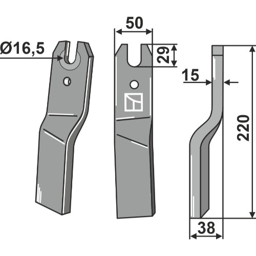LS02-CUR-0728 - Cuchilla de rotavator lado derecho - Adaptable para Kuhn