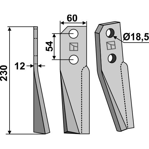 LS02-CUR-0735 - Cuchilla de rotavator lado izquierdo - Adaptable para Kuhn