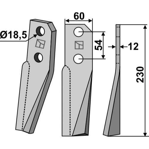LS02-CUR-0736 - Cuchilla de rotavator lado derecho - Adaptable para Kuhn
