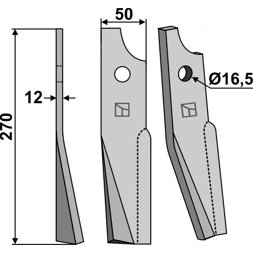 LS02-CUR-0755 - Cuchilla de rotavator lado izquierdo - Adaptable para Kuhn