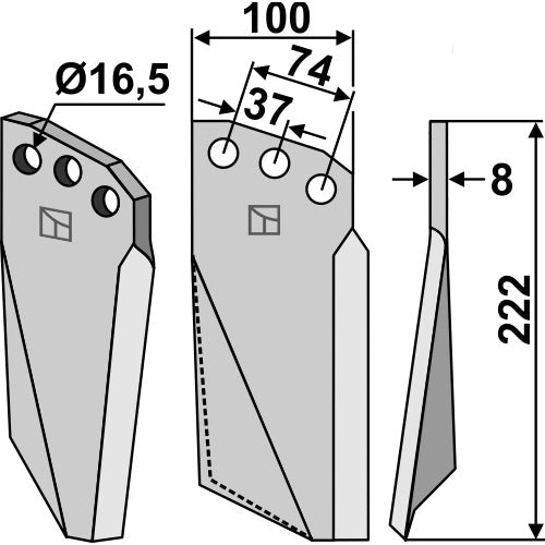 LS02-CUR-0759 - Cuchilla de rotavator lado derecho - Adaptable para Kuhn