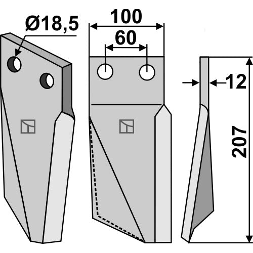 LS02-CUR-0763 - Cuchilla de rotavator lado derecho - Adaptable para Kuhn