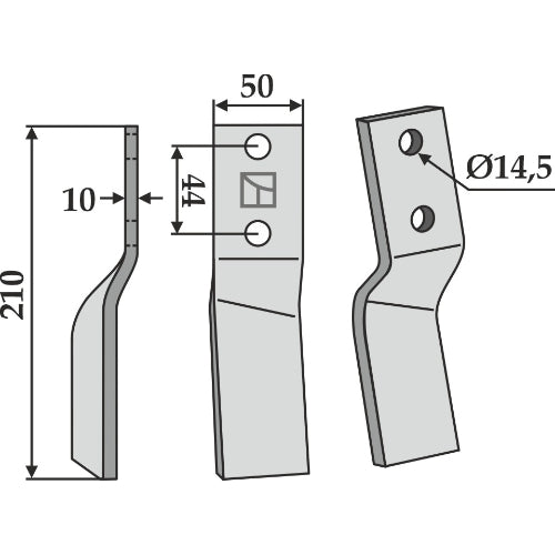 LS02-CUR-0871 - Cuchilla de rotavator lado izquierdo - Adaptable para Breviglieri / Celli / Maschio y otras