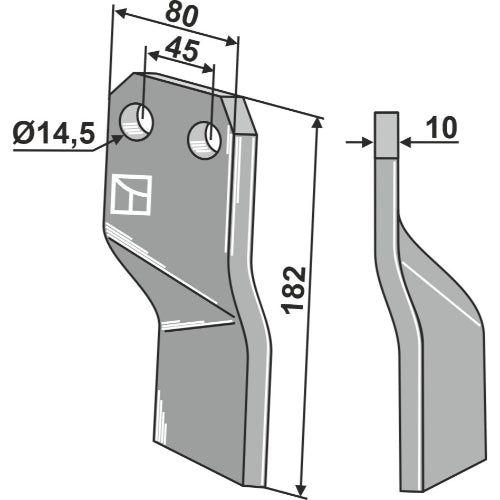 LS02-CUR-0873 - Cuchilla de rotavator lado izquierdo - Adaptable para Maschio / Gaspardo