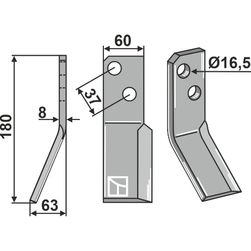 LS02-CUR-0923 - Cuchilla de rotavator lado izquierdo - Adaptable para Massano