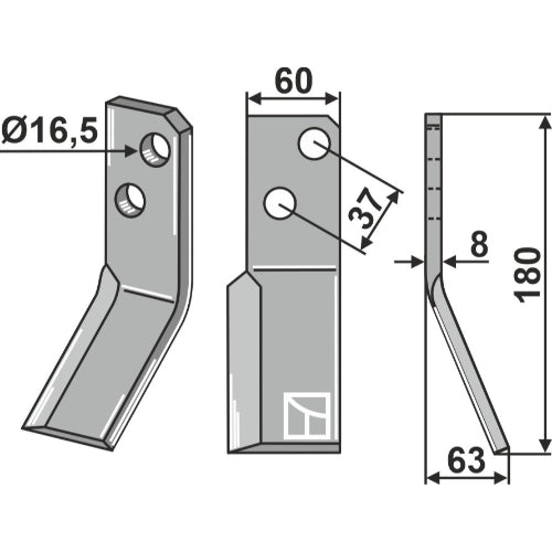 LS02-CUR-0924 - Cuchilla de rotavator lado derecho - Adaptable para Massano