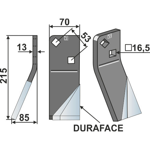 LS02-CUR-0928 - Cuchilla de rotavator DURAFACE lado izquierdo - Adaptable para Massano