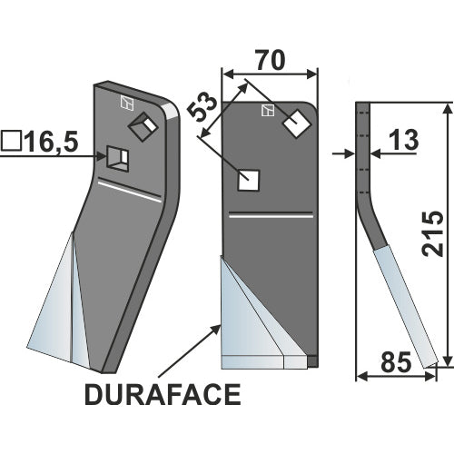 LS02-CUR-0930 - Cuchilla de rotavator DURAFACE lado derecho - Adaptable para Massano