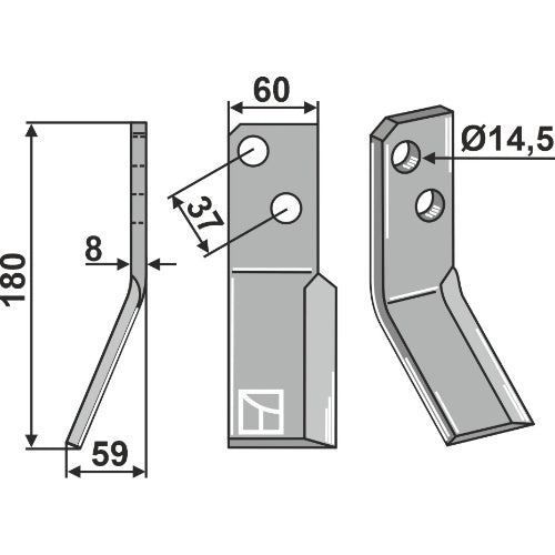 LS02-CUR-0931 - Cuchilla de rotavator lado izquierdo - Adaptable para Massano