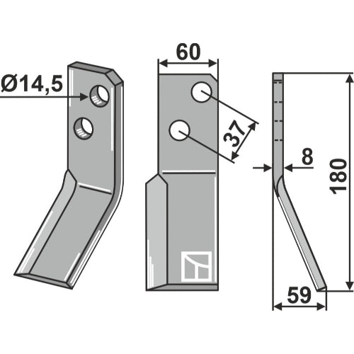 LS02-CUR-0932 - Cuchilla de rotavator lado derecho - Adaptable para Massano