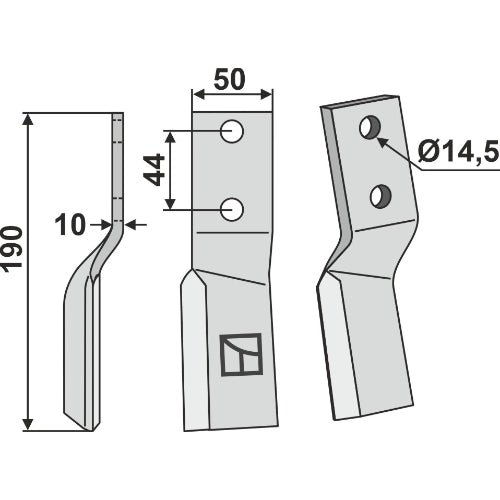 LS02-CUR-0951 - Cuchilla de rotavator lado izquierdo - Adaptable para Muratori