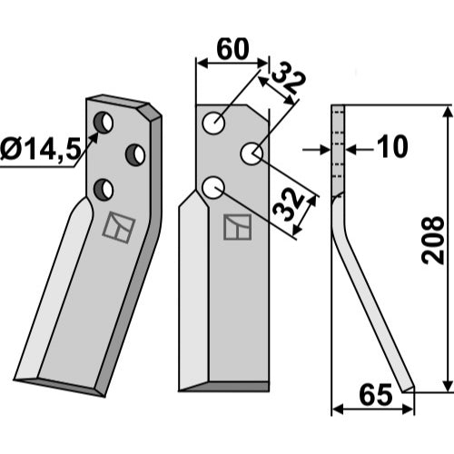 LS02-CUR-1110 - Cuchilla de rotavator lado derecho - Adaptable para Renter L.M.T.