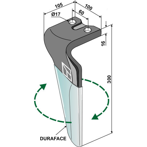 Diente de grada rotativa lado derecho - DURAFACE - LS01-PGR-018