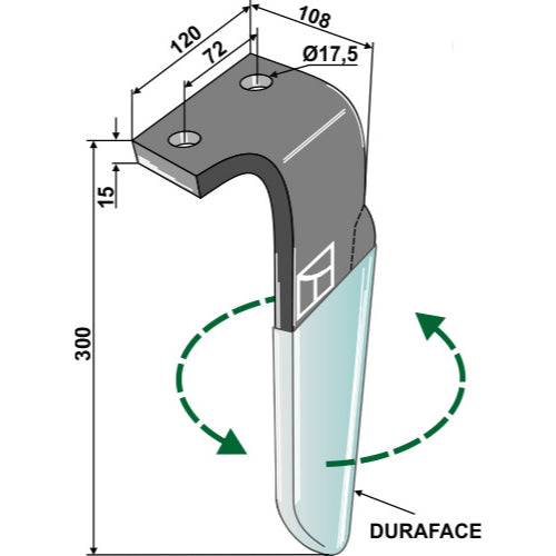 LS01-PGR-036 - Diente de grada rotativa (DURAFACE) - lado izquierdo - Adaptable para Celli