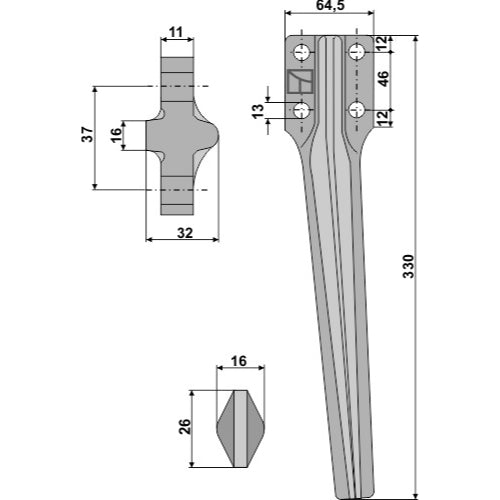 LS01-PGR-100 - Diente de grada rotativa lado izquierdo - Adaptable para Cam / Eberhardt / Frost