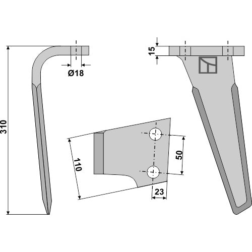 LS01-PGR-122 - Diente de grada rotativa lado izquierdo - Adaptable para Landsberg / Maletti / Sicma
