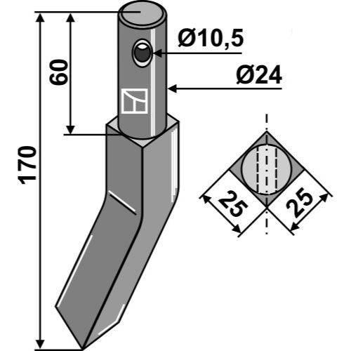 Diente rotativo lado - LS02-CUR-1123