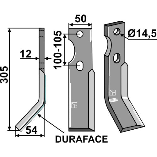 Cuchilla de rotavator DURAFACE- lado izquierdo - LS02-CUR-1175